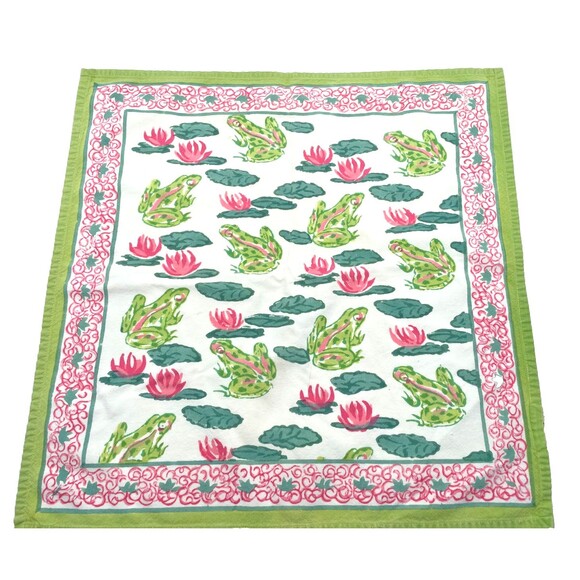 Pomegranate Cotton Napkins Set of 4 Pink & Green Frogs Lily Pads Whimsical - Picture 6 of 11